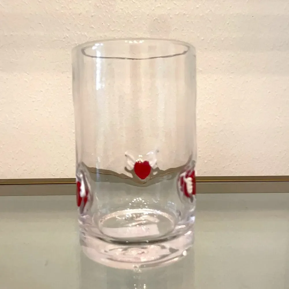 Icon Winged Heart Inlay Drinking Glasses 5in Set of 2 Red White Valentine NEW